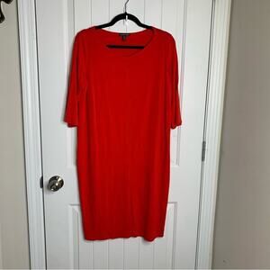 Eileen Fisher‎ red viscose jersey knit shift dress size small minimalist